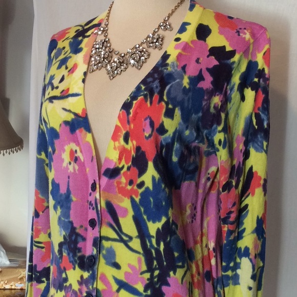 Ann Taylor Loft Cotton Floral Cardigan Sweater S - Picture 5 of 7